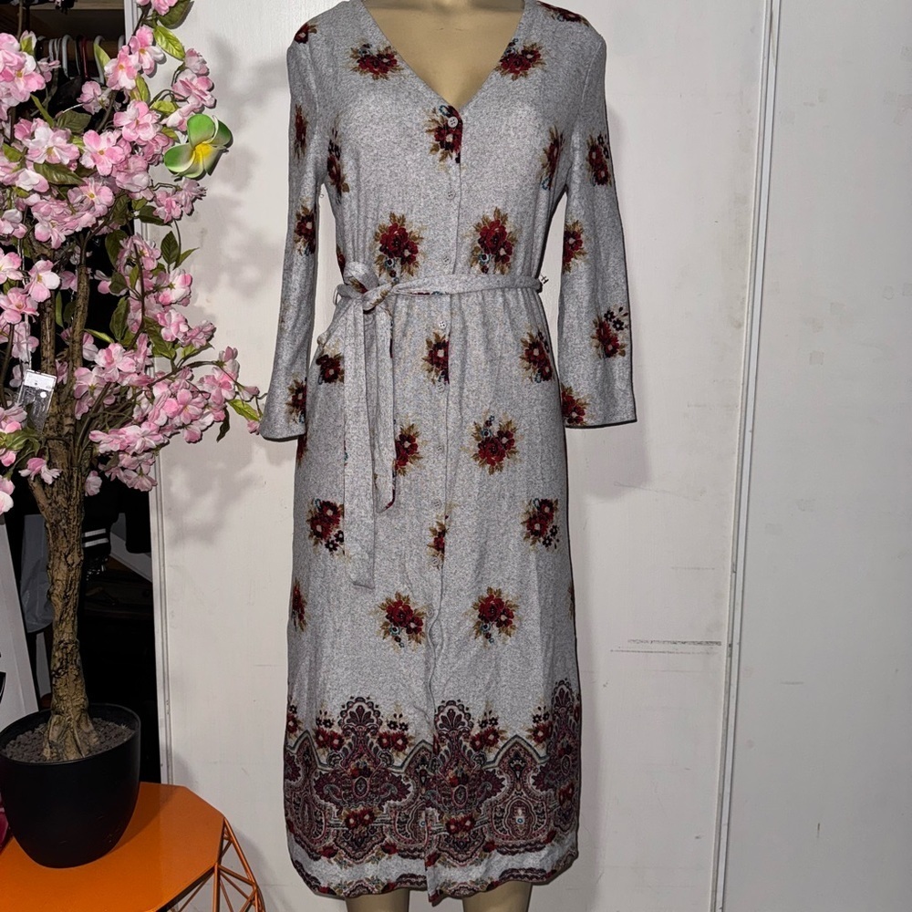 Tacera Gray V-Neck Bell Sleeve Sundress